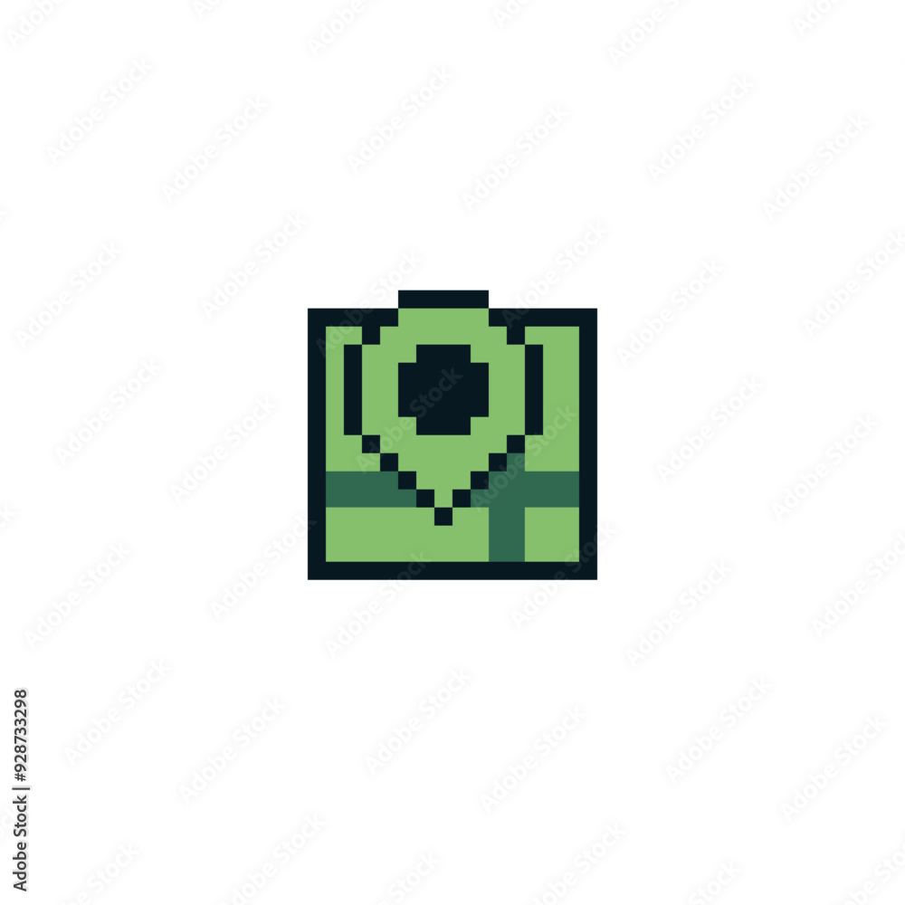 Poster map label application pixel art icon. location with pin. flat style. web design, mobile app. 8-bit s