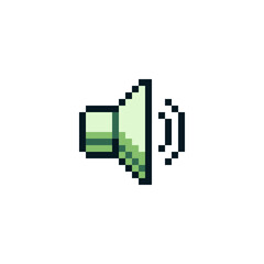 Audio speaker volume. Sound button retro vintage 80s pixel art style icon element design for logo mobile app, web, sticker. Isolated abstract vector illustration. 8-bit sprite. 