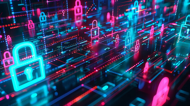 IoT data protection cybersecurity digital technology with key and padlock, data clean, phishing, hacking and coding, binary code AI sim lock, copilot, engineering,  htp security concept, cyber grid