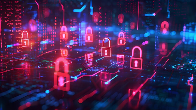 IoT data protection cybersecurity digital technology with key and padlock, data clean, phishing, hacking and coding, binary code AI sim lock, copilot, engineering,  htp security concept 