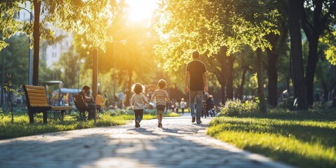 families with children in the city parc, Generative AI