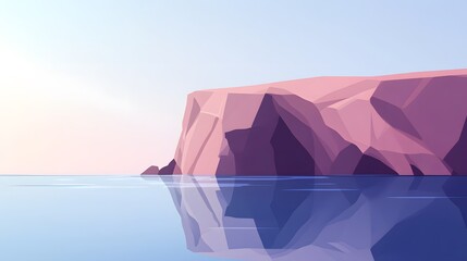 Minimalist Flat Illustration: Rocky Cliff Edge Over Calm Sea, Celebrating Cultural Heritage for Spanish Heritage Month