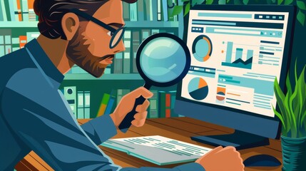 Cartoon vector website audit showing areas for SEO improvement