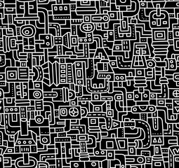 Black and white abstract hand-drawn doodles .Seamless pattern.