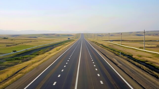 Create an image of an empty freeway stretching into the distance, highlighting the vast expanse and potential of the journey ahead