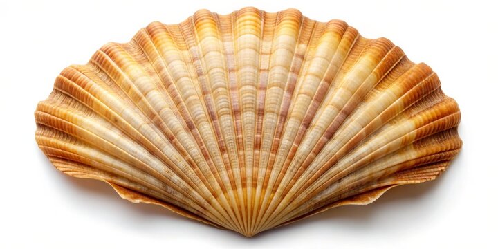 Close-up of a Scallop Shell with Fan-like Texture, Seashell, Ocean, Marine Life , Nature