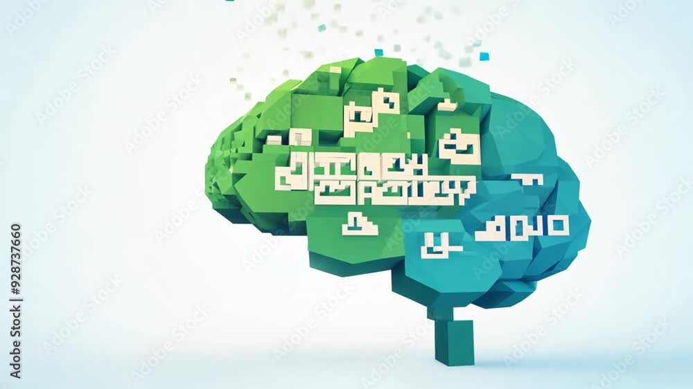 Poster abstract brain design made of blocks representing knowledge and ideas generative ai