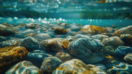 Smooth River Stones Submerged in Clear Water