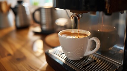 Describe the sensory experience of waking up to the aroma of freshly brewed coffee from a drip coffee machine.