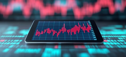 Modern tablet displaying a financial graph with fluctuating data, symbolizing analytics and market trends.