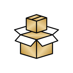 Product thin line icon set. Containing package, parcel, packet, gift, delivery cardboard box, recommendation, top seller, open shipping box or unboxing, carton boxes, brand. Vector illustration