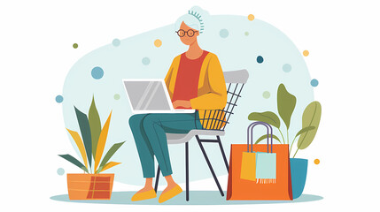 female teenager working with laptop, shopping online, making call. Importance of digital literacy for elderly people vector image
