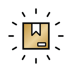 Product thin line icon set. Containing package, parcel, packet, gift, delivery cardboard box, recommendation, top seller, open shipping box or unboxing, carton boxes, brand. Vector illustration