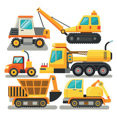 Set of construction vehicles and fully editable vector for print design