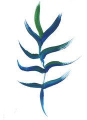 Obraz premium palm leaf painted in gouache with a dry brush isolated on a white background for the design of summer fabrics and other