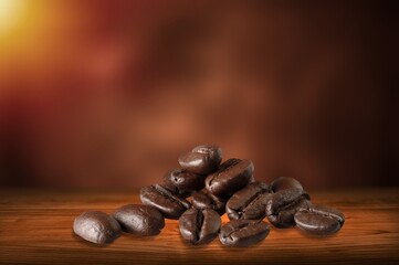 Aroma roasted Coffee beans on desk