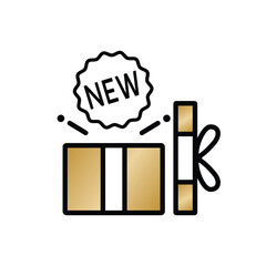 Product thin line icon set. Containing package, parcel, packet, gift, delivery cardboard box, recommendation, top seller, open shipping box or unboxing, carton boxes, brand. Vector illustration