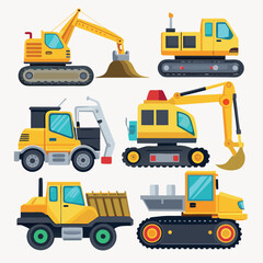 Set of construction vehicles and fully editable vector for print design