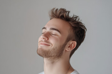 Obraz premium A close up of a man's face with his eyes closed