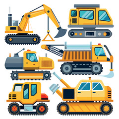 Set of construction vehicles and fully editable vector for print design