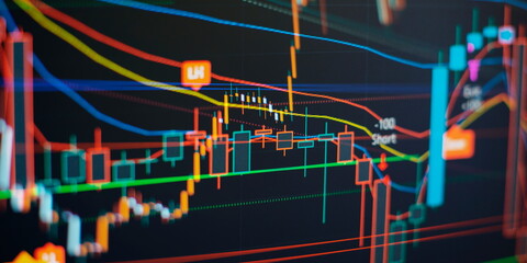 Technical analysis on the monitor of a computer. Fundamental and technical analysis concept.
