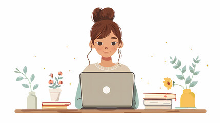 female teenager working with laptop, shopping online, making call. Importance of digital literacy for elderly people vector image