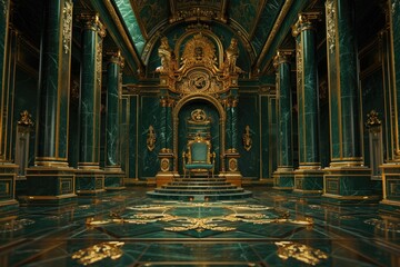 Green and Gold Throne Room with Intricate Details