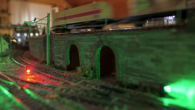 miniature model train railway table slow motion 4k