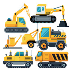 Set of construction vehicles and fully editable vector for print design