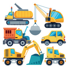 Set of construction vehicles and fully editable vector for print design