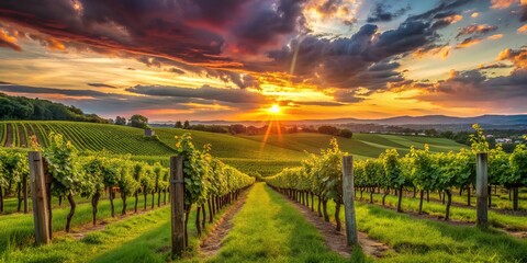 Obraz premium Golden Hour Vineyard Sunset, Vineyard , Sunset , Landscape , Wine Country