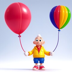 colorful decorative balloons on two hands cartoon character 