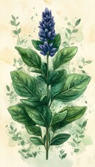 Beautiful botanical featuring green leaves and vibrant blue flowers, perfect for nature-themed projects.