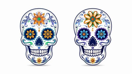 Two skulls with flowers on them