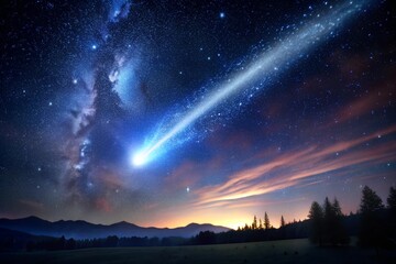 A comet falling in the dark sky