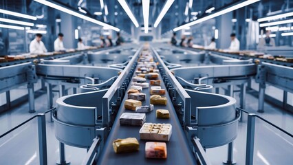 Automated equipment assembles electronic components in a factory.