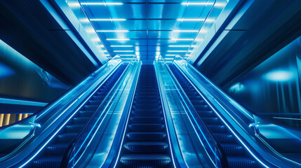 Obraz premium 3D Elevator with Futuristic Blue Lights 