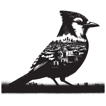 recommend clip art: silhouette of Blue Jay filled with ghetto street in rough drawing