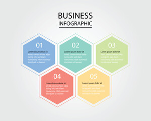 Business Infographic modern design template for banners and infographics for 5 hexagon step 
