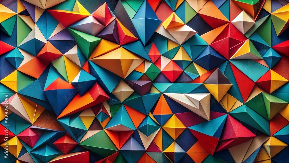 Poster abstract geometric mosaic: a vibrant tapestry of colorful triangles, interwoven with intricate patte