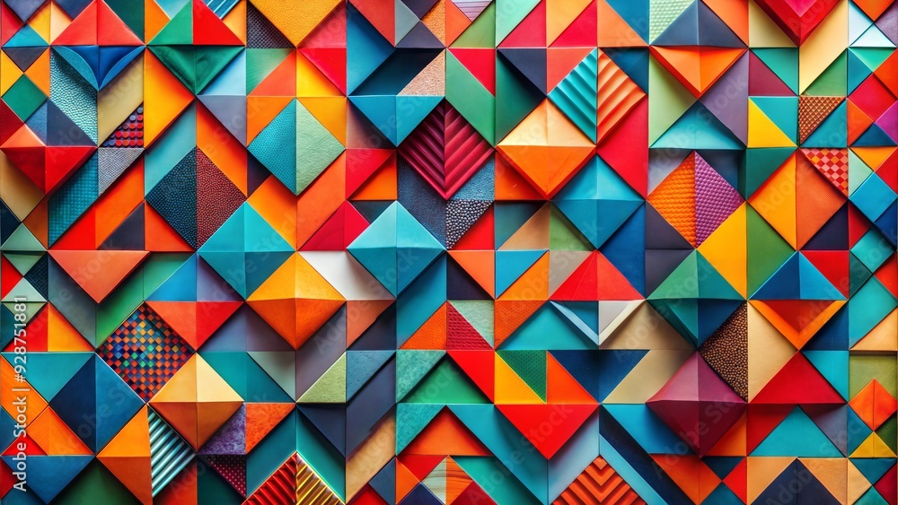 Poster abstract geometric mosaic: a vibrant tapestry of colorful triangles, interwoven with intricate patte