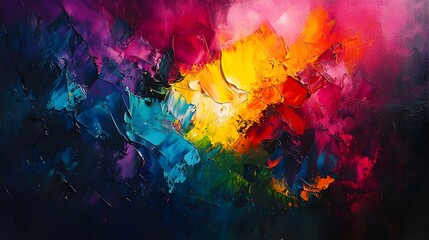 Vibrant abstract painting with a bright and energetic color scheme capturing the emotion and feeling of accomplishment success and triumph
