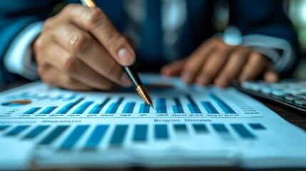 Fototapeta premium Business professional analyzing financial graphs with a pen during a meeting