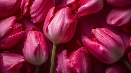 Fototapeta premium Photo background of realistic pink tulip buds, romantic background, march 8, valentine's day, AI generated