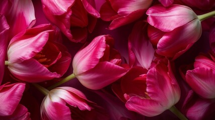 Fototapeta premium Photo background of realistic pink tulip buds, romantic background, march 8, valentine's day, AI generated