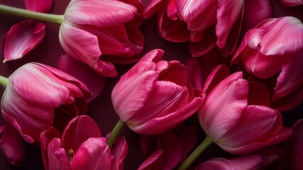Obraz premium Photo background of realistic pink tulip buds, romantic background, march 8, valentine's day, AI generated