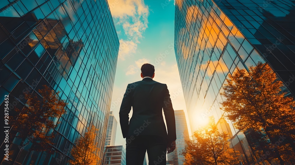 Poster a vibrant and visually captivating image depicting various business and finance concepts with a mode