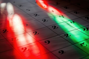 A close-up shot of a calendar displaying dates and numbers