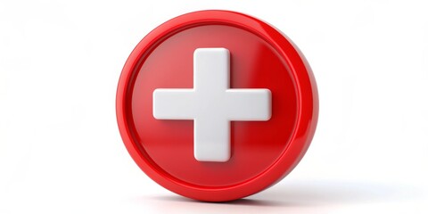 Obraz premium Red Circle with White Plus Sign, 3D Render, Medical Symbol, Healthcare, Sign, Icon, Plus