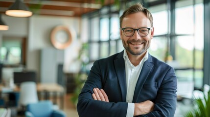 Fototapeta premium Success businessman smiling in office 